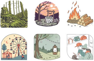 Kaçış Kampı. Bir Serenity ve Majestic Collection Illustrations paketi. Al, Image Set 'i oluşturdu. Clipart çizgi film deisgn simgeleri