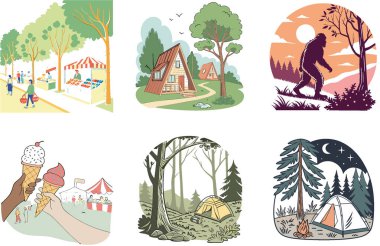 Kaçış Kampı. Bir Serenity ve Taze Hava Koleksiyonları paketi. Al, Image Set 'i oluşturdu. Clipart çizgi film deisgn simgeleri