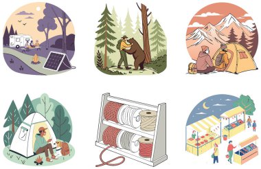 Kamp Macerası. Kış ve Görkemli Koleksiyon Resimleri Paketi. Al, Image Set 'i oluşturdu. Clipart çizgi film deisgn simgeleri