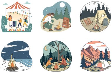 Kaçış Kampı. Bir Serenity ve Snowy Collection Illustrations. Al, Image Set 'i oluşturdu. Clipart çizgi film deisgn simgeleri