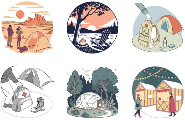 Kaçış Kampı. Bir Serenity ve Golden Collection Illustrations paketi. Al, Image Set 'i oluşturdu. Clipart çizgi film deisgn simgeleri
