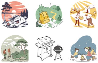 Kaçış Kampı. Bir Parıltı ve Serenity Koleksiyonu. Al, Image Set 'i oluşturdu. Clipart çizgi film deisgn simgeleri