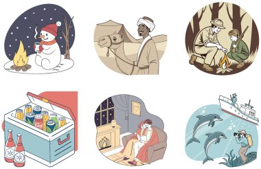 Kaçış Kampı. Sükunet ve Görkemli Koleksiyonlar Paketi. Al, Image Set 'i oluşturdu. Clipart çizgi film deisgn simgeleri