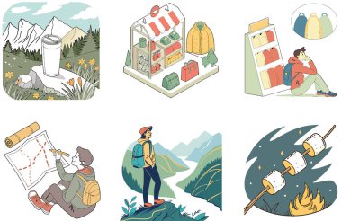 Kamp Macerası. Bir Serenity ve Beraberlik Koleksiyonu Serisi. Al, Image Set 'i oluşturdu. Clipart çizgi film deisgn simgeleri