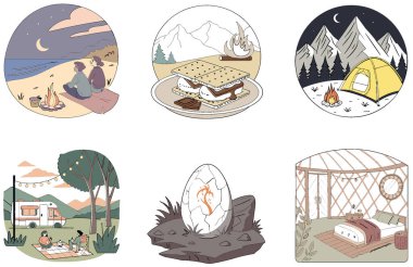 Kamp Yansıması. Bir Hatıra ve Birlik Koleksiyonları Paketi. Al, Image Set 'i oluşturdu. Clipart çizgi film deisgn simgeleri