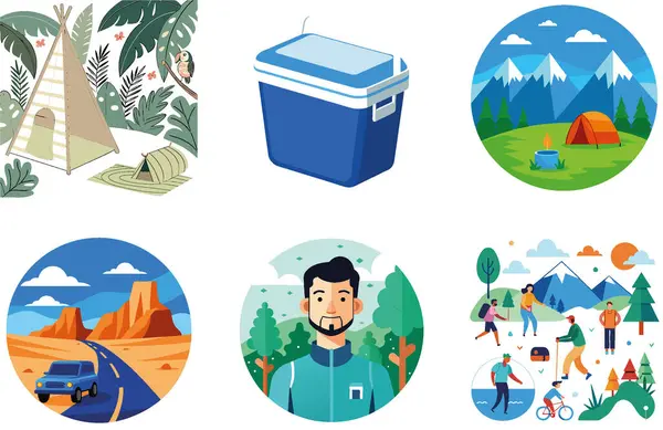 Kamp ziyafeti. Bir paket Smoky and Savory Collection çıkartması. Al, Image Set 'i oluşturdu. Clipart çizgi film deisgn simgeleri