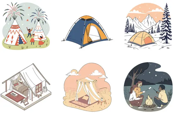 Kamp Paketi. Sonbahar Yeşillik Kampı Malzeme Toplama Çizimleri. Al, Image Set 'i oluşturdu. Clipart çizgi film deisgn simgeleri