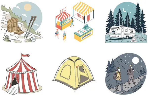 Kamp Paketi. Boş Sirk Çadırı Sahne Resimleri. Al, Image Set 'i oluşturdu. Clipart çizgi film deisgn simgeleri