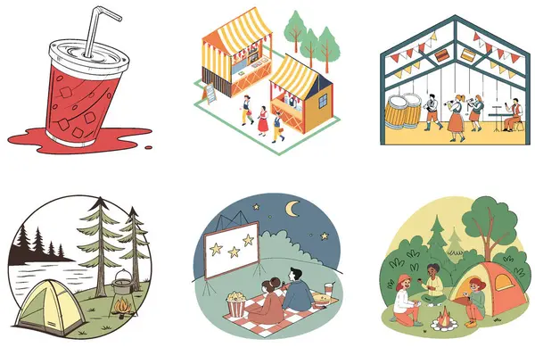 Kamp Paketi. Everest Merkez Kampı Aydınlatılmış Çadır Koleksiyonu. Al, Image Set 'i oluşturdu. Clipart çizgi film deisgn simgeleri