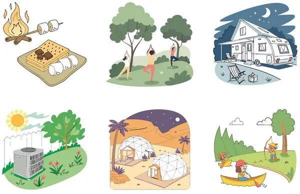 Kamp Paketi. Dinlenen Adam Günbatımı Gevşeme Koleksiyonları. Al, Image Set 'i oluşturdu. Clipart çizgi film deisgn simgeleri