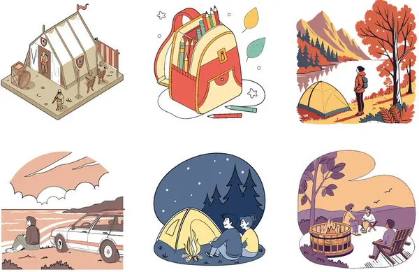 Kamp Paketi. Çadırda Oturan Adam Çöl Koleksiyonu Çizimleri. Al, Image Set 'i oluşturdu. Clipart çizgi film deisgn simgeleri
