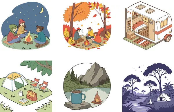 Kamp Paketi. Kırmızı ve Altın Sirk Çadırı Koleksiyonu. Al, Image Set 'i oluşturdu. Clipart çizgi film deisgn simgeleri