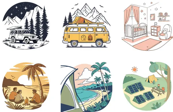 Kamp Paketi. Güneş Gözlüklü Köpek Yolculuk Koleksiyonu Çizimleri. Al, Image Set 'i oluşturdu. Clipart çizgi film deisgn simgeleri