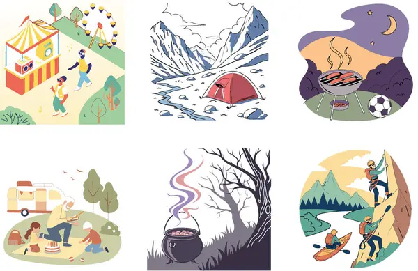 Kamp Paketi. Oktoberfest Bira Çadırı Kutlama Çizimleri. Al, Image Set 'i oluşturdu. Clipart çizgi film deisgn simgeleri