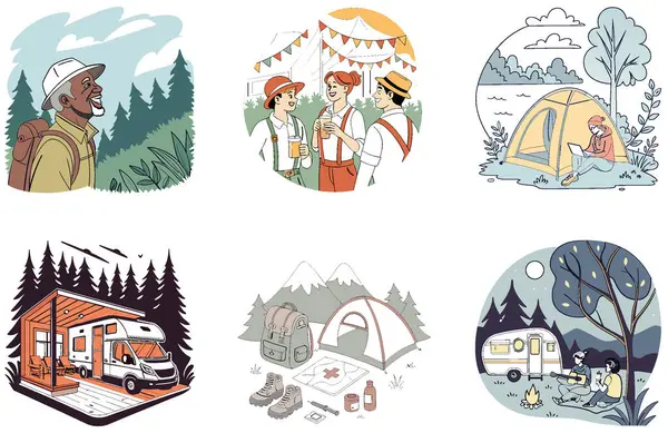 Kamp yarışması. Disiplin ve Taktik Koleksiyonlar Paketi. Al, Image Set 'i oluşturdu. Clipart çizgi film deisgn simgeleri