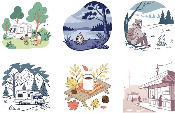 Kamp Konforu. Pratik ve Samimi Koleksiyonlar Paketi. Al, Image Set 'i oluşturdu. Clipart çizgi film deisgn simgeleri