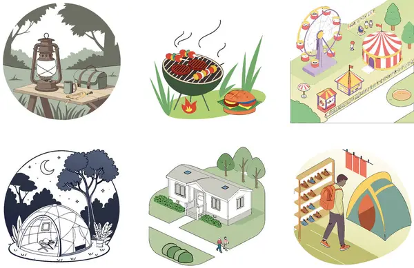 Kutlama kampı. Bir demet Lezzet ve Birliktelik Resimleri. Al, Image Set 'i oluşturdu. Clipart çizgi film deisgn simgeleri