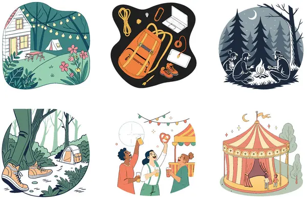 Kaçış Kampı. Sükunet ve Arkadaşlık Resimleri Toplama Paketi. Al, Image Set 'i oluşturdu. Clipart çizgi film deisgn simgeleri