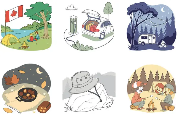 Kamp ziyafeti. Bir deste Savory ve Rustic Collection Illustrations. Al, Image Set 'i oluşturdu. Clipart çizgi film deisgn simgeleri