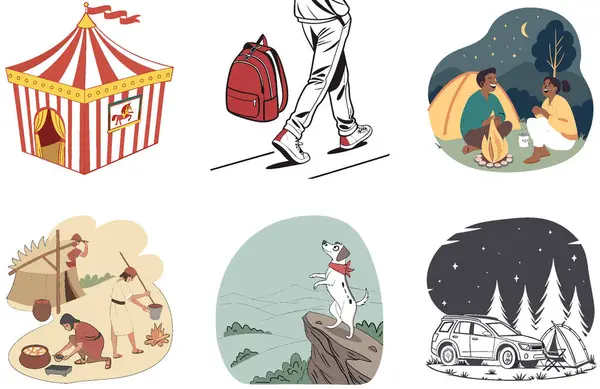 Kamp Gecesi. Huzurlu ve Manzaralı Koleksiyonlar Paketi. Al, Image Set 'i oluşturdu. Clipart çizgi film deisgn simgeleri