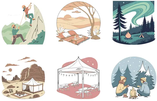 Kamp Macerası. Vatansever ve Manzaralı Koleksiyonlar. Al, Image Set 'i oluşturdu. Clipart çizgi film deisgn simgeleri