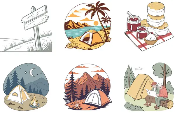 Kamp ziyafeti. Bir demet Kurtarıcı ve Izgara Koleksiyon Çizimleri. Al, Image Set 'i oluşturdu. Clipart çizgi film deisgn simgeleri