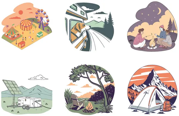 Kamp Macerası. Oyuncu ve Rustik Koleksiyonlar Paketi. Al, Image Set 'i oluşturdu. Clipart çizgi film deisgn simgeleri