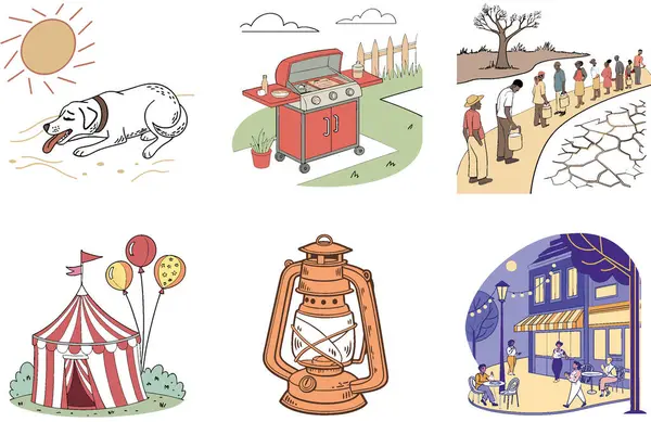 Kamp Macerası. Manzaralı ve Seçkin Koleksiyonlar Paketi. Al, Image Set 'i oluşturdu. Clipart çizgi film deisgn simgeleri