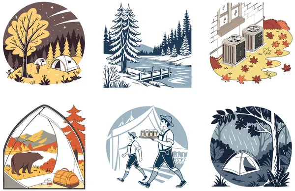 Kamp Mutfağı. Modern ve Uygulamalı Koleksiyonlar Paketi. Al, Image Set 'i oluşturdu. Clipart çizgi film deisgn simgeleri