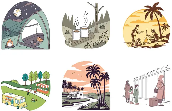 Kutlama kampı. Canlı ve Mutfak Koleksiyonları Toplama Paketi. Al, Image Set 'i oluşturdu. Clipart çizgi film deisgn simgeleri