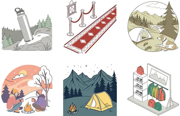 Kamp eğlencesi. Bir buket Neşe ve Arkadaşlık Çizimleri Koleksiyonu. Al, Image Set 'i oluşturdu. Clipart çizgi film deisgn simgeleri