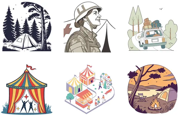 Kaçış Kampı. Bir deste Yıldızlı ve Huzurlu Koleksiyonlar. Al, Image Set 'i oluşturdu. Clipart çizgi film deisgn simgeleri