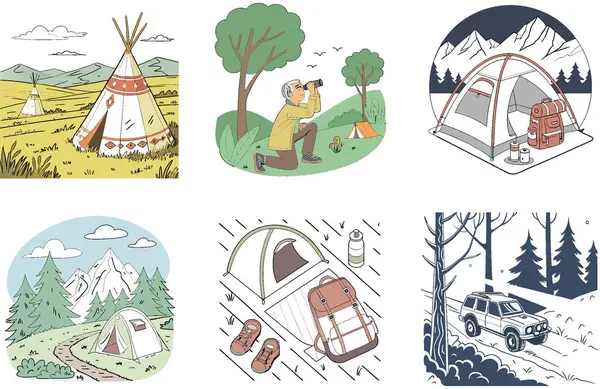 Kamp Heyecanı. Bir Enerji ve Birlik Koleksiyonu Koleksiyonu Paketi. Al, Image Set 'i oluşturdu. Clipart çizgi film deisgn simgeleri