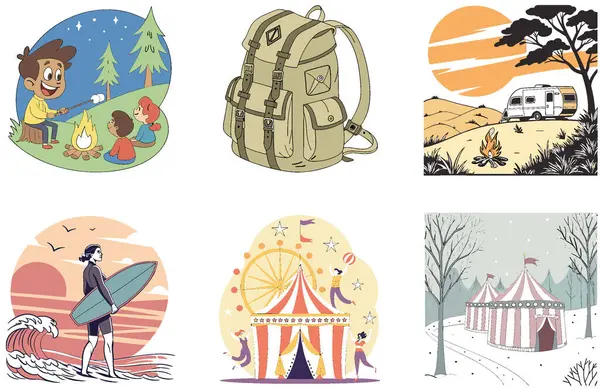 Kaçış Kampı. Bir Serenity and Reflection Collection Illustrations paketi. Al, Image Set 'i oluşturdu. Clipart çizgi film deisgn simgeleri