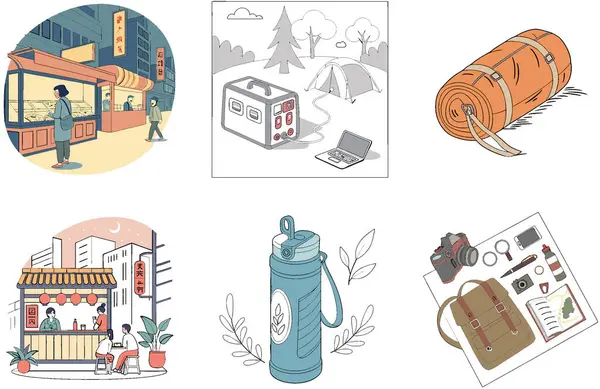 Kamp Gecesi. Konforlu ve Huzur Koleksiyonları Paketi. Al, Image Set 'i oluşturdu. Clipart çizgi film deisgn simgeleri