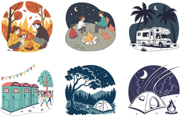 Kamp Gecesi. Serene ve Starry Collection Illustrations paketi. Al, Image Set 'i oluşturdu. Clipart çizgi film deisgn simgeleri