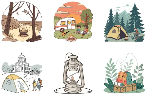 Kamp ziyafeti. Bir demet Lezzet ve Kutlama Çizimleri Koleksiyonu. Al, Image Set 'i oluşturdu. Clipart çizgi film deisgn simgeleri