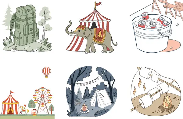 Joy Kampı. Bir Dostluk ve Birliktelik Koleksiyonları Paketi. Al, Image Set 'i oluşturdu. Clipart çizgi film deisgn simgeleri