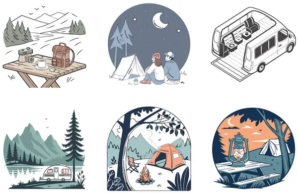 Kamp eğlencesi. Bir Oyuncak ve Merak Koleksiyonları Paketi. Al, Image Set 'i oluşturdu. Clipart çizgi film deisgn simgeleri