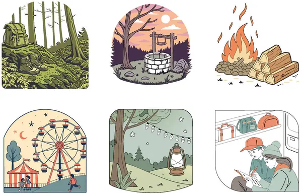 Kaçış Kampı. Bir Serenity ve Majestic Collection Illustrations paketi. Al, Image Set 'i oluşturdu. Clipart çizgi film deisgn simgeleri