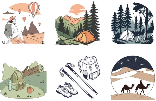 Kaçış Kampı. Bir Serenity and Sunset Collection Illustrations. Al, Image Set 'i oluşturdu. Clipart çizgi film deisgn simgeleri