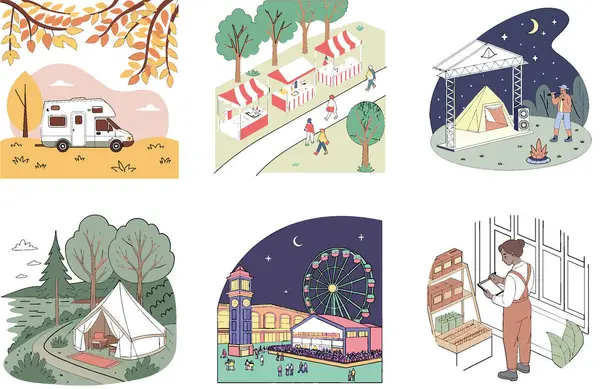 Kaçış Kampı. Bir Serenity ve Sunset Işıltı Koleksiyonu. Al, Image Set 'i oluşturdu. Clipart çizgi film deisgn simgeleri
