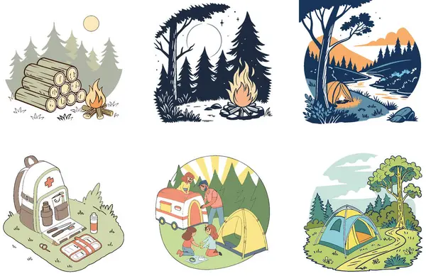 Kamp sanatı. Ateşli ve Canlı Koleksiyonlar Paketi mi? Al, Image Set 'i oluşturdu. Clipart çizgi film deisgn simgeleri
