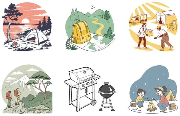 Kaçış Kampı. Bir Parıltı ve Serenity Koleksiyonu. Al, Image Set 'i oluşturdu. Clipart çizgi film deisgn simgeleri