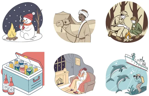 Kaçış Kampı. Sükunet ve Görkemli Koleksiyonlar Paketi. Al, Image Set 'i oluşturdu. Clipart çizgi film deisgn simgeleri