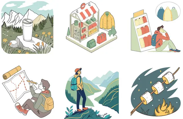 Kamp Macerası. Bir Serenity ve Beraberlik Koleksiyonu Serisi. Al, Image Set 'i oluşturdu. Clipart çizgi film deisgn simgeleri