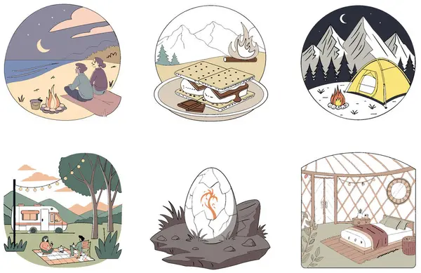 Kamp Yansıması. Bir Hatıra ve Birlik Koleksiyonları Paketi. Al, Image Set 'i oluşturdu. Clipart çizgi film deisgn simgeleri