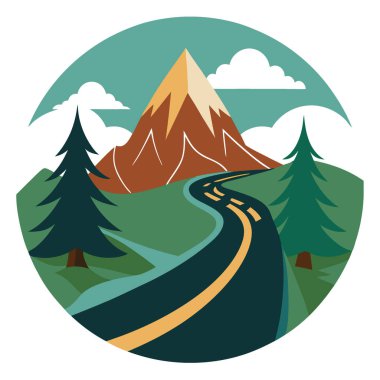 Tatil Gezisi Yolu 'ndan Dağ Dövme Yolu' na açık hava illüstrasyonu yapay zeka üretildi. Vektör simgesi
