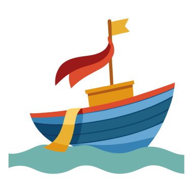 Bir tekne, pruvaya bağlı renkli bir eşarpla okyanusta yüzüyor. Yapay zeka üretildi. Vektör simgesi