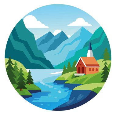 Güzel Doğa Norveç doğal manzarası. Lovatnet Gölü Lodal Vadisi 'nde yapay zeka üretildi. Vektör simgesi